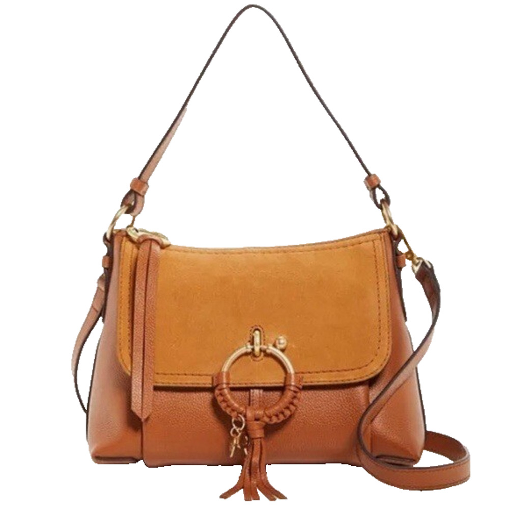 See By Chloe Joan Leather Suede Flap Top Zip Caramel Shoulder Bag Authentic NWT